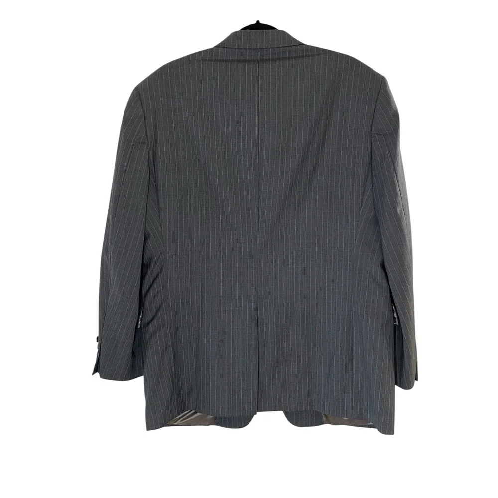 Hart Schaffner Marx Mens Grey Blue Pinstripe 2 pc Suit 44R Pleated Pants 38 x 25